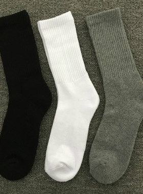 10双29元男士毛巾底纯棉运动袜防臭吸汗女士长筒篮球袜黑白色袜子