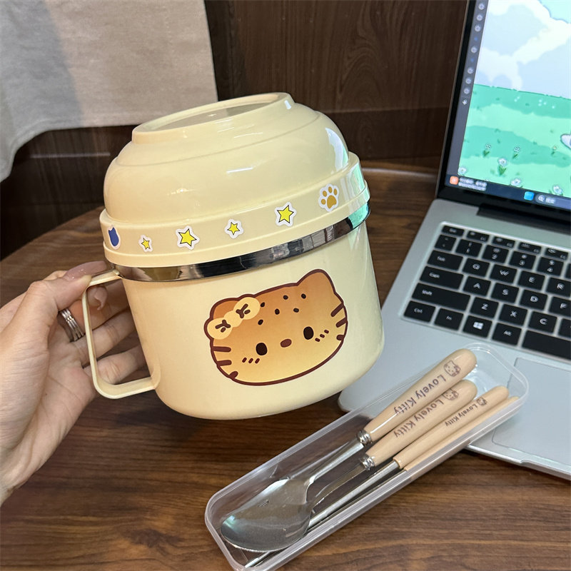 快餐不锈钢饭盒碗筷单人耐高温一套便捷可爱学生饭碗大容量餐具