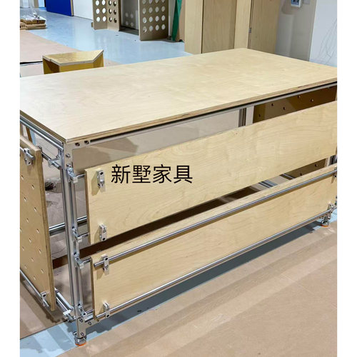 工业风桦木矮桌子创意家用休闲餐桌收纳储物桌金属支架多功能桌子