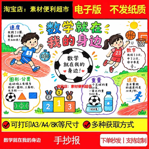 数学就在我的身边手抄报电子模板速度图形分类速度重量线稿手绘