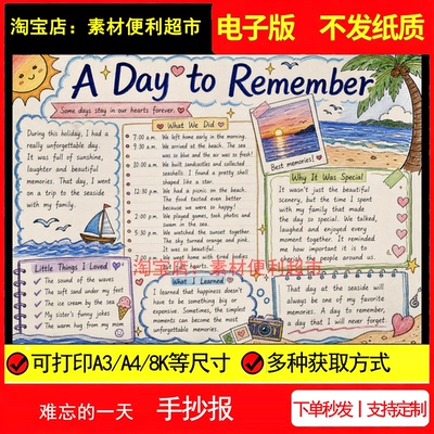 a day to remember难忘的一天英语手抄报电子模板寒暑假旅行记忆