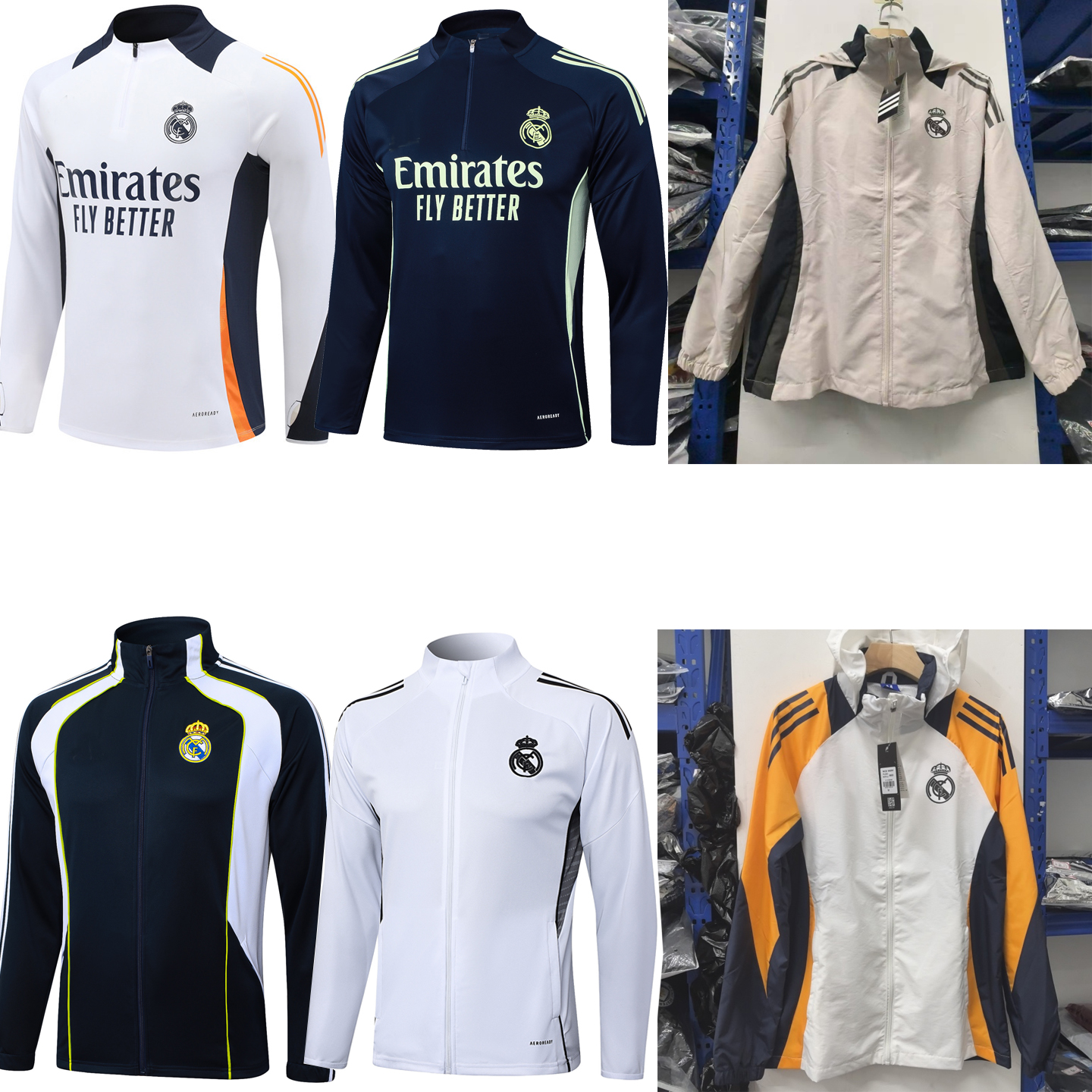 2526皇马训练服长袖球衣背心成人儿童足球运动风衣夹克外套男冬季