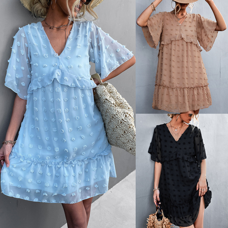 Summer 2022 V-neck casual jacquard fur ball dress women 女装/女士精品 连衣裙 原图主图