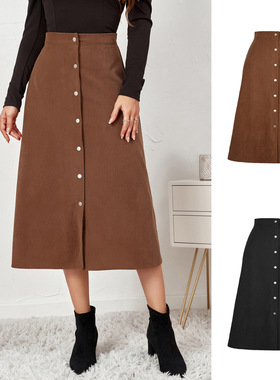 One-breasted, high-waisted autumn-winter dress woman半身裙女