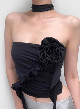 A line neck, off-the-shoulder sexy crop top 性感抹胸露脐背心