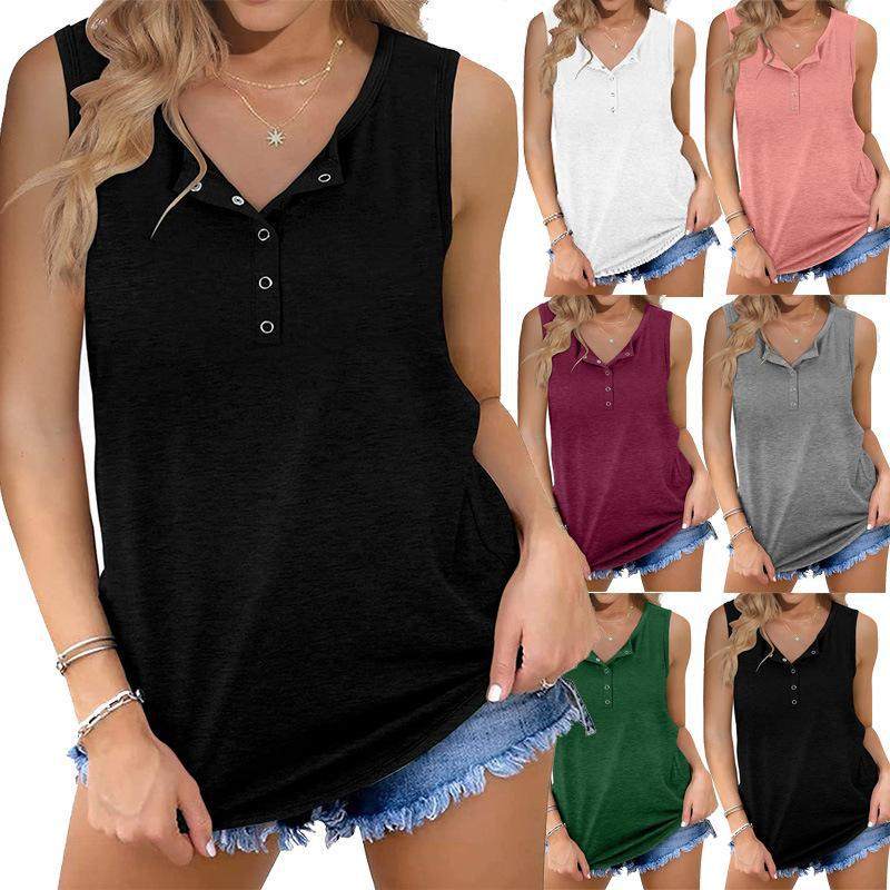 2022 summer new slit buttoned sleeveless vest T-shirt