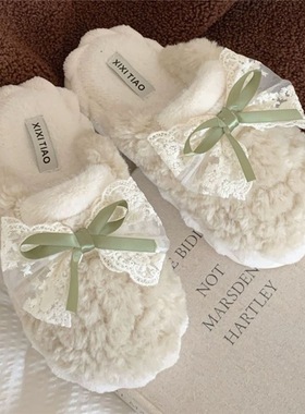 2025新款棉拖鞋时尚甜美可爱蝴蝶结月子鞋女冬季学生防滑拖鞋居家