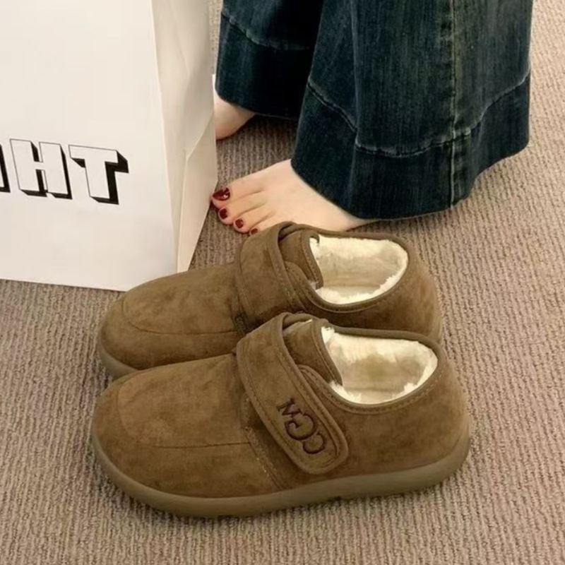 2025新款勃肯棉拖鞋低帮魔术贴加绒雪地靴女舒适百搭棉鞋加绒保暖