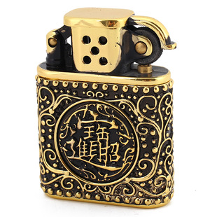 佐罗老九门进宝镂空盔甲煤油及烟具创意个性复古防风铜气体打火机
