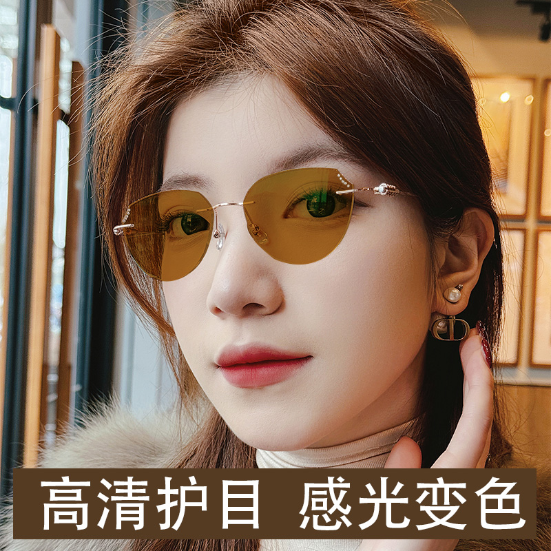 超轻纯钛无框眼镜女近视