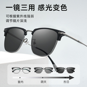 变色近视眼镜男自动感光防紫外线防蓝光超轻纯钛半框眼睛可配度数