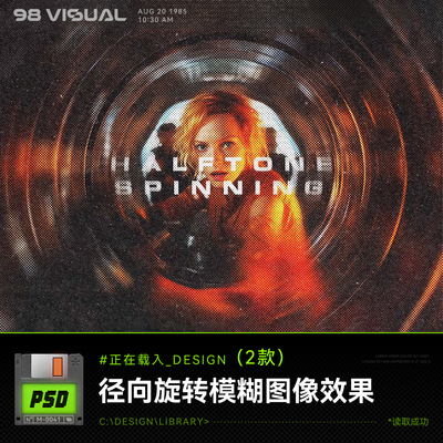 朋克动感风复古半色调径向旋转圆环做旧肌理电影级视觉特效PS模板