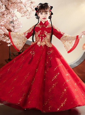 女童礼服唐装汉服生日花童主持公主裙演出服中国风古装新年舞蹈服