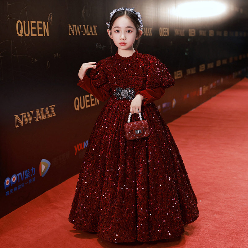 女童礼服酒红色亮片公主裙小女孩走秀生日主持钢琴演出服高端秋冬,童装/婴儿装/亲子装,儿童礼服,淘宝优惠券,粉丝福利购,淘宝优惠卷