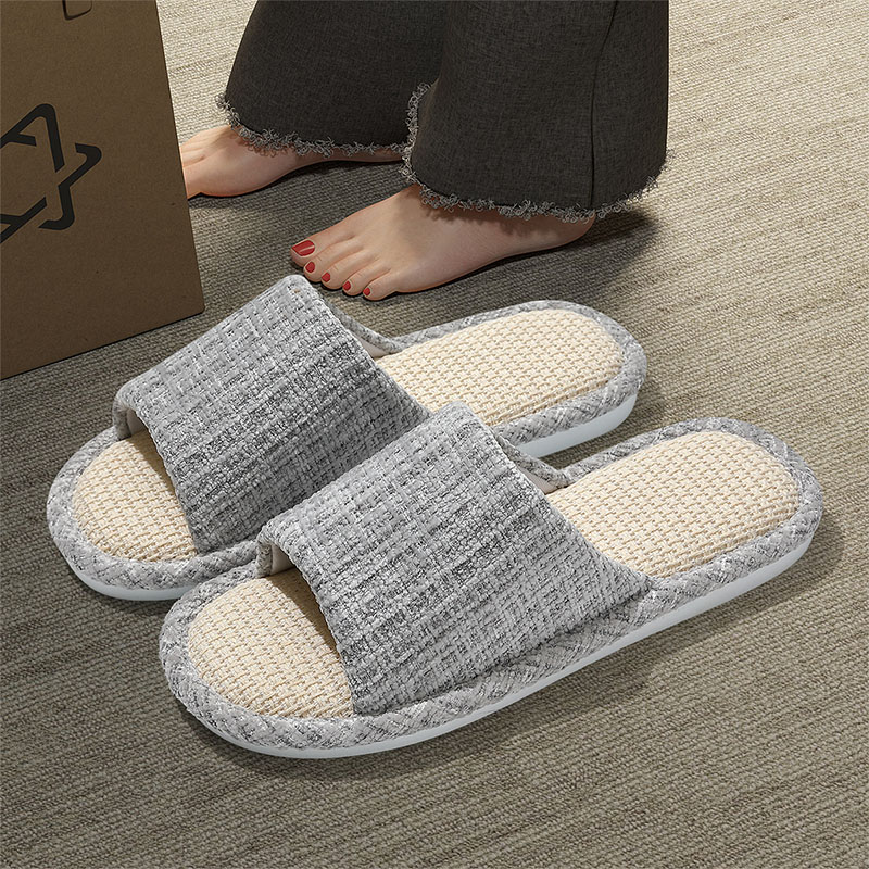 透气吸汗亚麻拖鞋男夏季室内家居