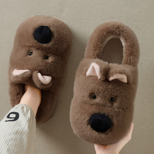 惩罚小狗毛绒保暖包跟情侣棉拖鞋