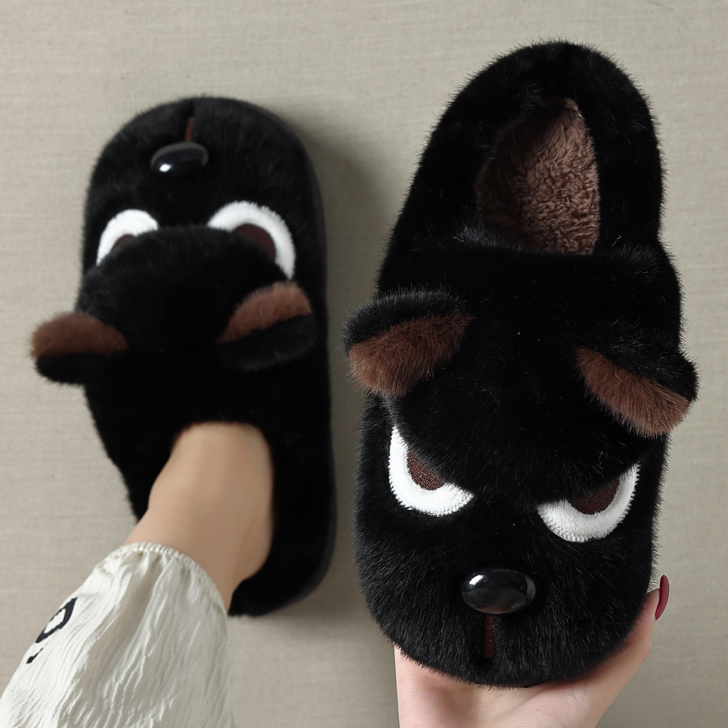 生气小狗男士棉拖鞋女款加绒包跟