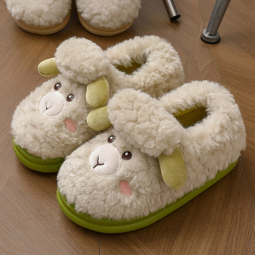 毛毛绒小羊羔棉拖鞋女士冬季