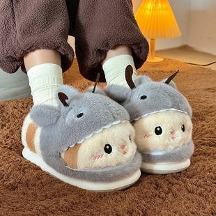 室内家居防滑保暖毛绒可爱棉鞋 鲨bee棉拖鞋 包跟2025新款 冬季 女款