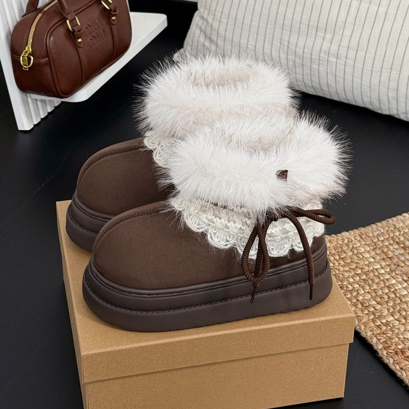 费尔岛加绒雪地靴女士冬季2025新款保暖厚底外穿短靴子毛毛棉鞋女