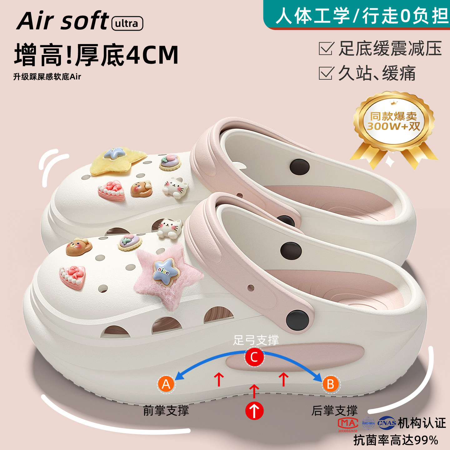 孕妇防滑洞洞鞋女款2026新款夏季外穿沙滩eva防臭厚底有足弓凉鞋