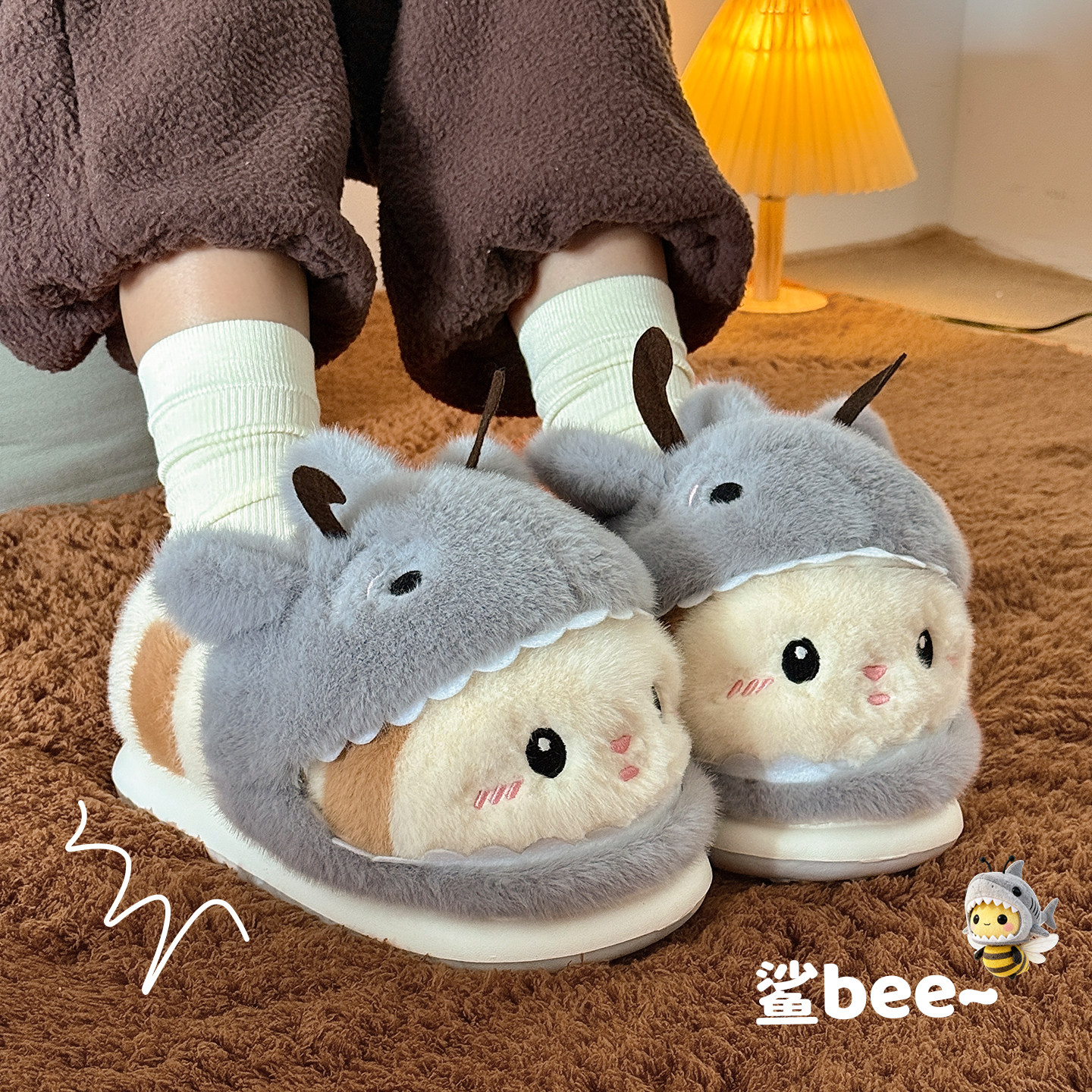 鲨bee棉拖鞋女款冬季2025新款男