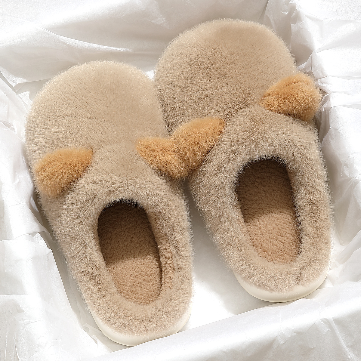 毛绒棉拖鞋女士秋冬季2024新款