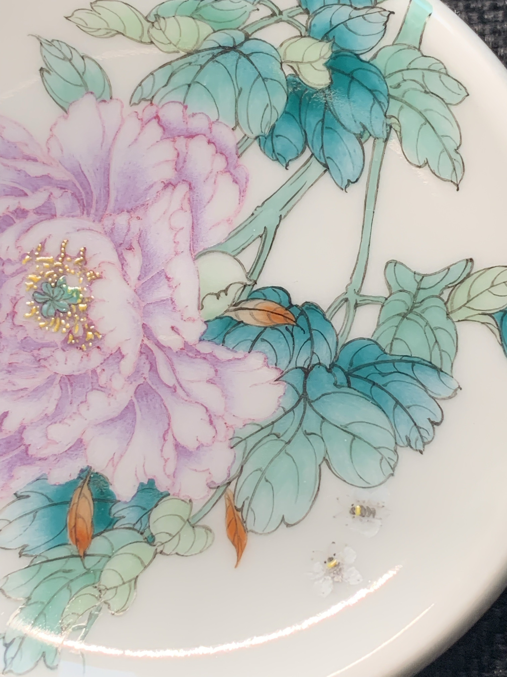 手绘釉上彩牡丹花壶承茶具瓷景德镇高陶瓷美术师夏芳直径9.3cm