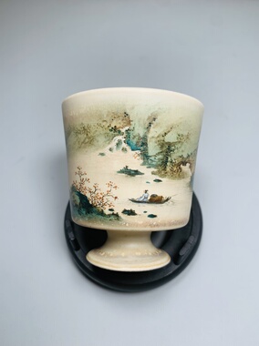 江西省高工艺美术师王钢手绘釉上彩青绿山水主人杯75毫升包邮