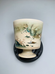 江西省高工艺美术师王钢手绘釉上彩青绿山水主人杯75毫升包邮