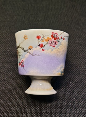 江西省高级工艺美术师王钢手绘釉上彩梅花色釉主人杯100ml