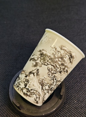 江西省高级工艺美术师王钢手绘釉上彩雪景山水主人杯100ml