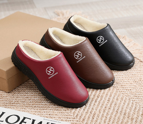 女士防水棉拖鞋冬家用厚底防滑棉拖鞋男女家居鞋子女2024款PU