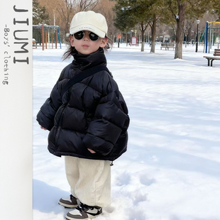 外套潮 羽绒服男宝宝立领加厚保暖面包服儿童冬装 男童黑色韩版 短款