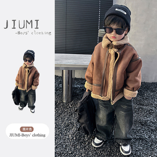中小童套装 加绒加厚羊羔绒夹克外套毛衣牛仔裤 2025新款 男童秋冬季