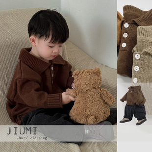 男童翻领纯色套头针织衫 2025秋款 儿童洋气外套 毛衣套装 男宝宝秋季