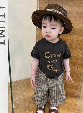 JIUMI男童夏装洋气宽松字母上衣