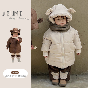 男童冬装2025新款韩版洋气儿童加厚中长款小熊棉衣中小童可爱外套