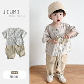 休闲阔腿裤 短袖 男童夏装 薄款 衬衫 男宝宝工装 童装 套装 马甲潮童夏季