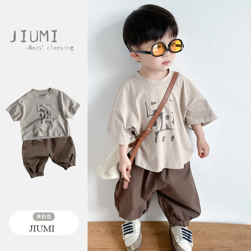 JIUMI韩范男童短袖T恤休闲裤套装