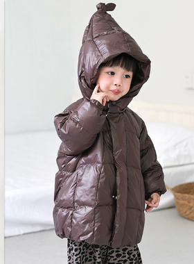 儿童韩版精灵帽羽绒服小童加厚保暖面包服男童休闲百搭白鸭绒外套