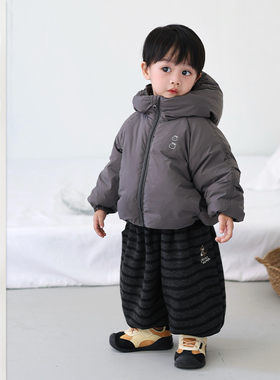 男童短款加厚羽绒服套装宝宝冬季保暖面包服小童韩版纯色极简上衣