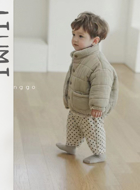 男童2026冬季新款韩版男宝宝纯色外套加绒加厚棉衣简约高领面包服