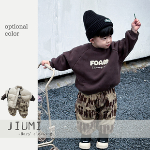 套装 男宝宝加绒卫衣2025冬季 冬装 男童森系复古马甲中小童韩版 新款