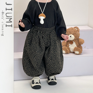 豹纹灯笼裤 男宝森系复古阔腿裤 新款 百搭休闲裤 潮 男童时尚 儿童秋季
