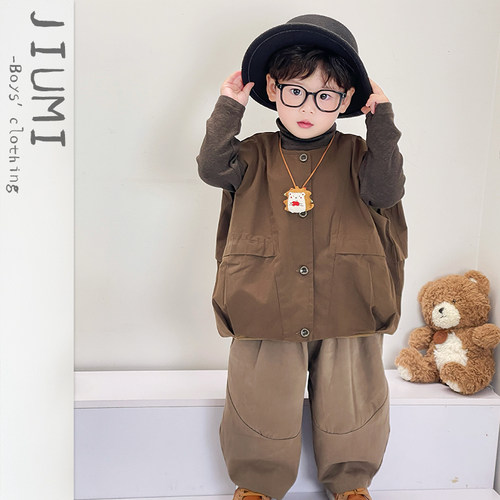 JIUMI宝宝纯色日系复古背心套装