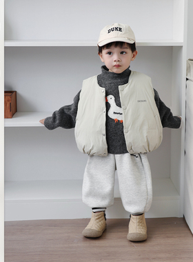 男女童韩版保暖背心套装宝宝洋气高领毛衣儿童休闲加厚卫裤三件套