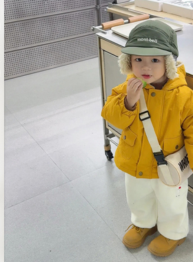 儿童夹棉防风防泼水棉服男童中性加厚款外套中大童连帽保暖棉衣潮