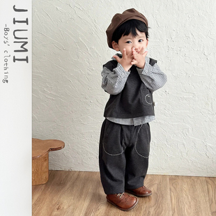 套装 宝宝英伦风马甲衬衫 帅气衬衣儿童休闲百搭直筒裤 男宝2025秋季