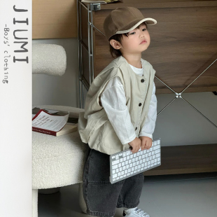 打底T恤男童工装 儿童2025秋季 背心男女宝长袖 韩版 背心ins坎肩 新款